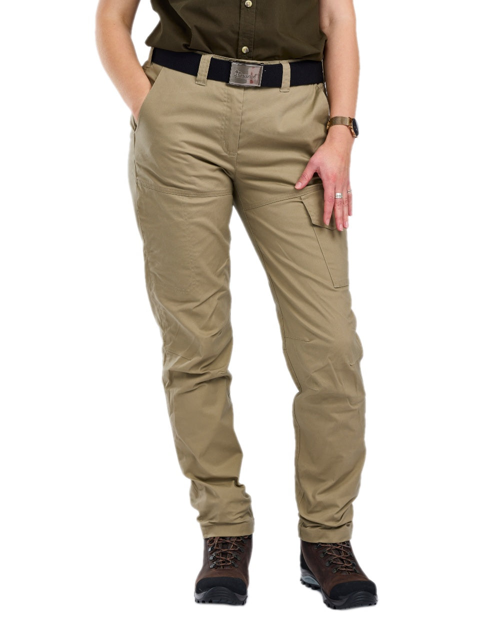 Light Khaki Coloured Pinewood Womens Finnveden Outdoor Trousers on white background 