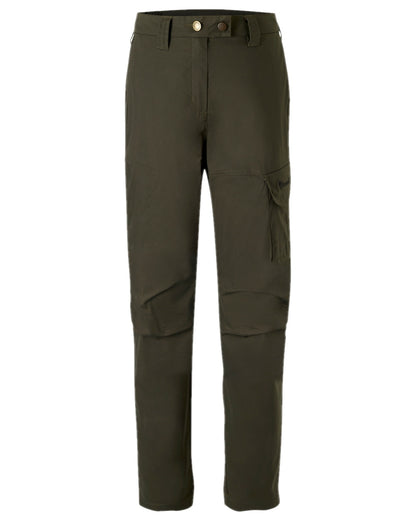 Moss Green Coloured Pinewood Womens Finnveden Outdoor Trousers on white background 