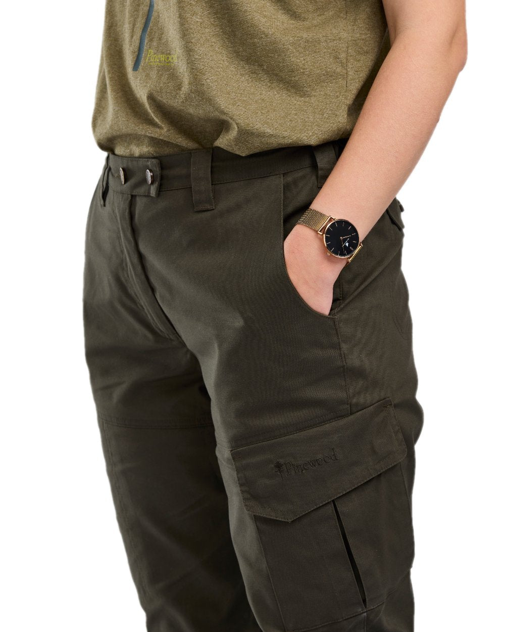 Moss Green Coloured Pinewood Womens Finnveden Outdoor Trousers on white background 