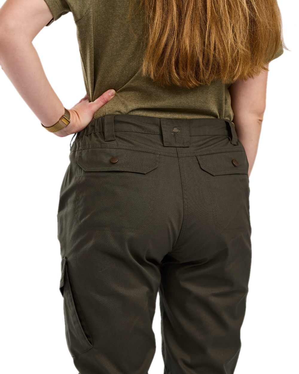 Moss Green Coloured Pinewood Womens Finnveden Outdoor Trousers on white background 