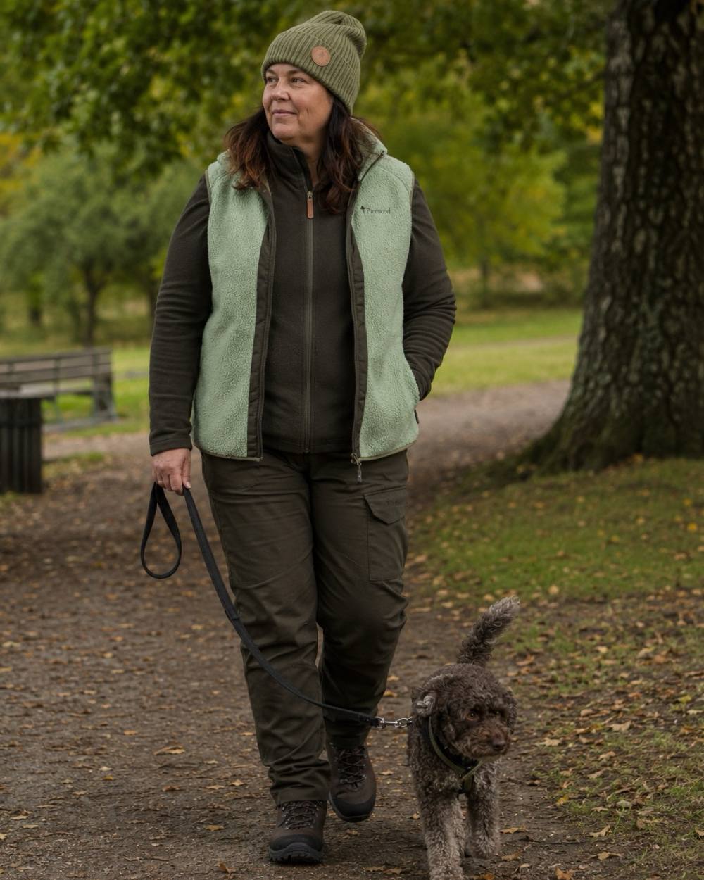 Moss Green coloured Pinewood Womens Finnveden Powerfleece Jacket on forest background 
