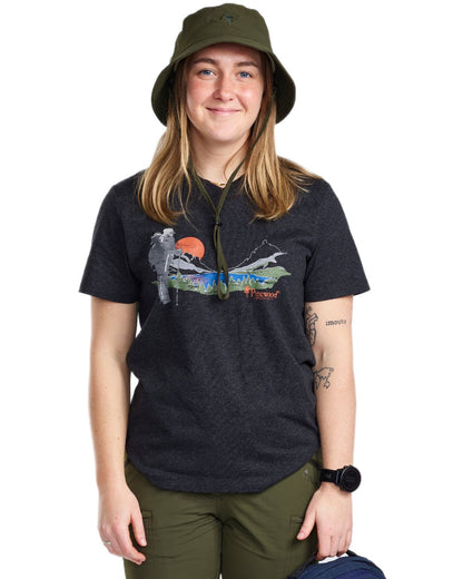 Dark Anthracite Melange Sunset coloured Pinewood Womens Finnveden Recycled Outdoor T-Shirt on white background 