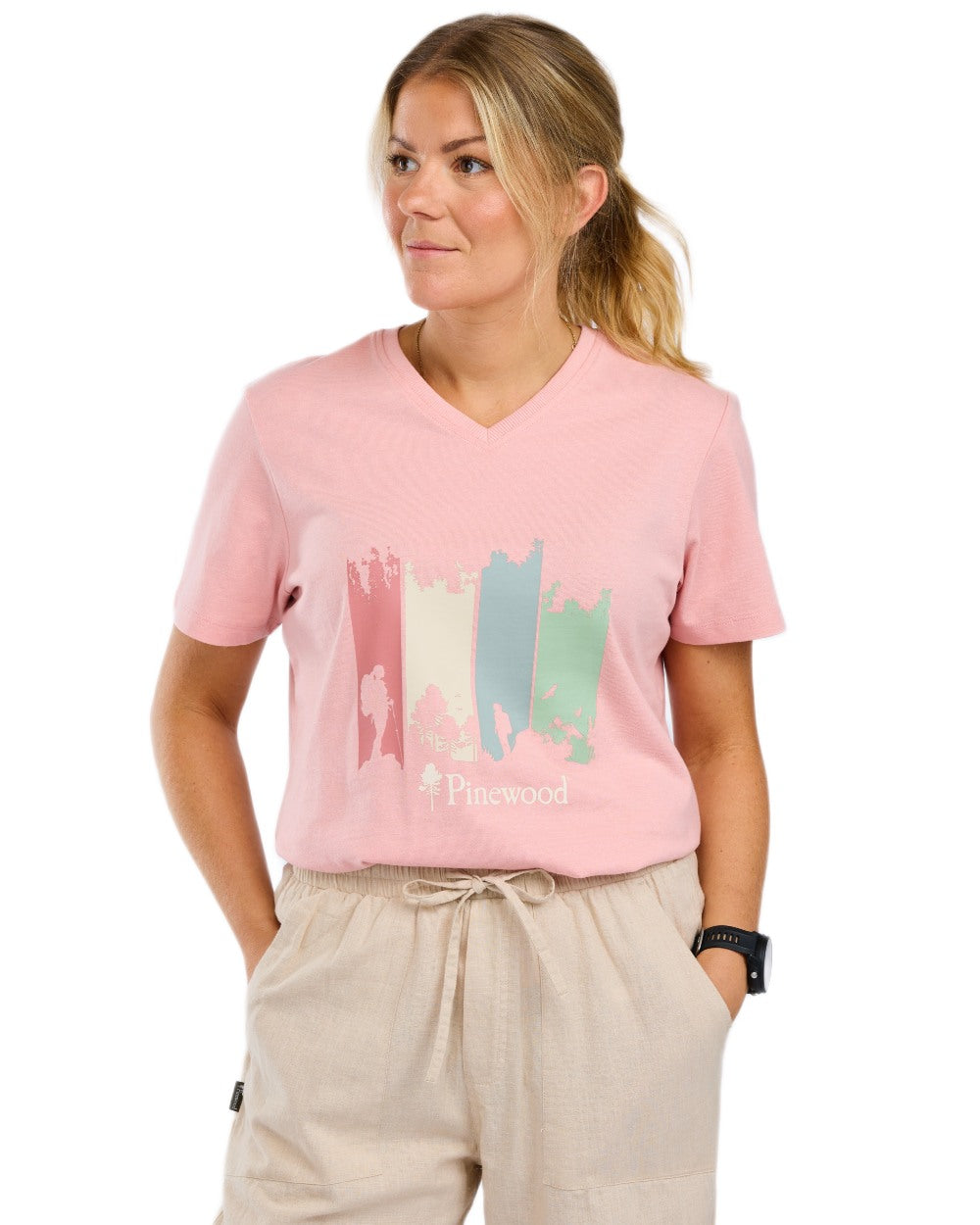 Dark Pink Melange Adventure coloured Pinewood Womens Finnveden Recycled Outdoor T-Shirt on white background 