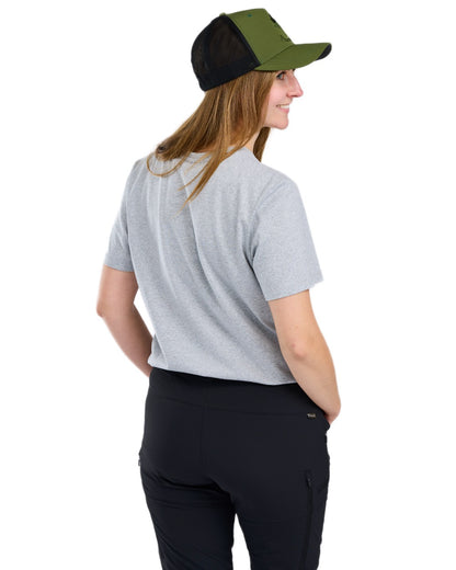 Light Grey Melange Forest coloured Pinewood Womens Finnveden Recycled Outdoor T-Shirt on white background 
