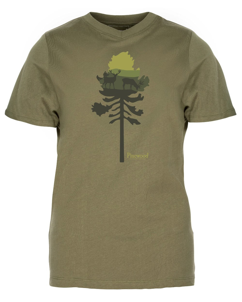 Olive Melange Pine Tree coloured Pinewood Womens Finnveden Recycled Outdoor T-Shirt on white background 