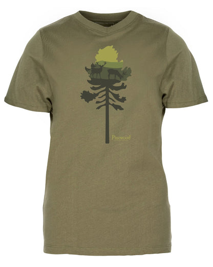 Olive Melange Pine Tree coloured Pinewood Womens Finnveden Recycled Outdoor T-Shirt on white background 