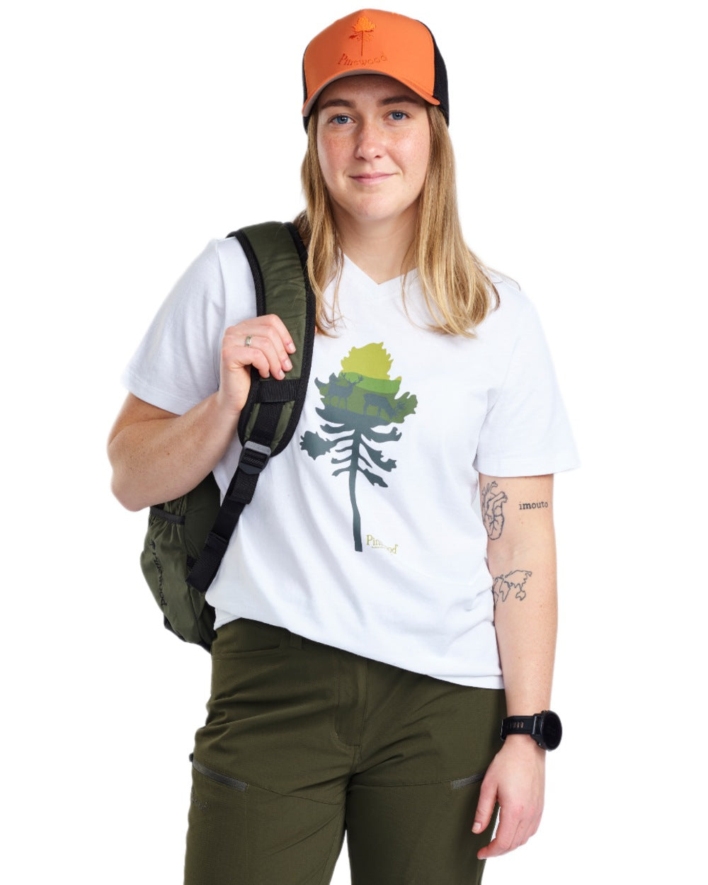 White Melange Pine Tree coloured Pinewood Womens Finnveden Recycled Outdoor T-Shirt on white background 