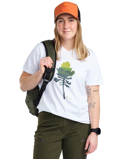 White Melange Pine Tree coloured Pinewood Womens Finnveden Recycled Outdoor T-Shirt on white background 