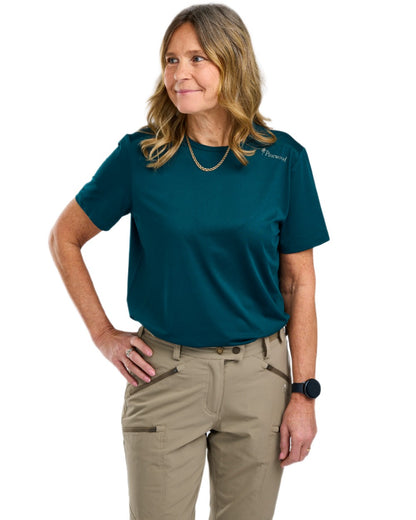 Dark Teal Blue coloured Pinewood Womens Function T-Shirt on white background 