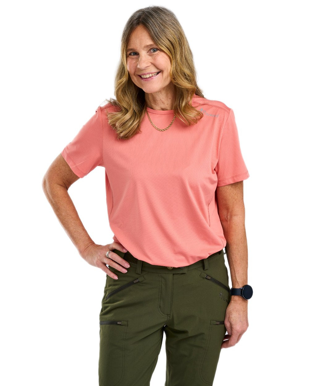 Lantana Pink coloured Pinewood Womens Function T-Shirt on white background 