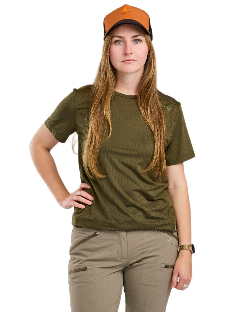 Moss Green coloured Pinewood Womens Function T-Shirt on white background 