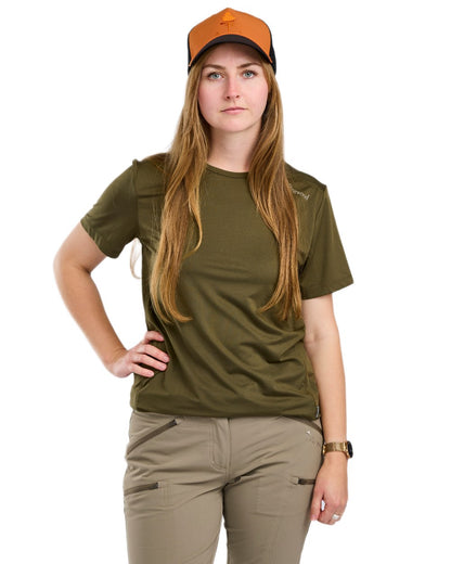 Moss Green coloured Pinewood Womens Function T-Shirt on white background 
