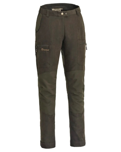 Suede Brown Dark Olive coloured Pinewood Womens Furudal Caribou Hunt Extreme Trousers on white background 