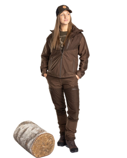 Hunting Brown Suede Brown Coloured Pinewood Womens Furudal Retriever Active Hunting Jacket on white background 
