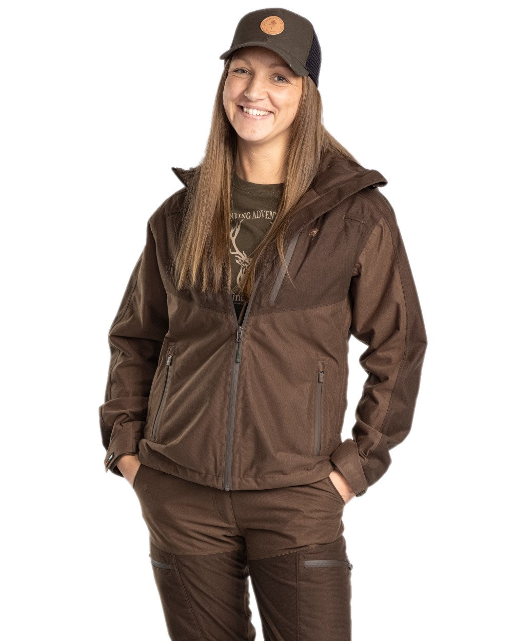Hunting Brown Suede Brown Coloured Pinewood Womens Furudal Retriever Active Hunting Jacket on white background 