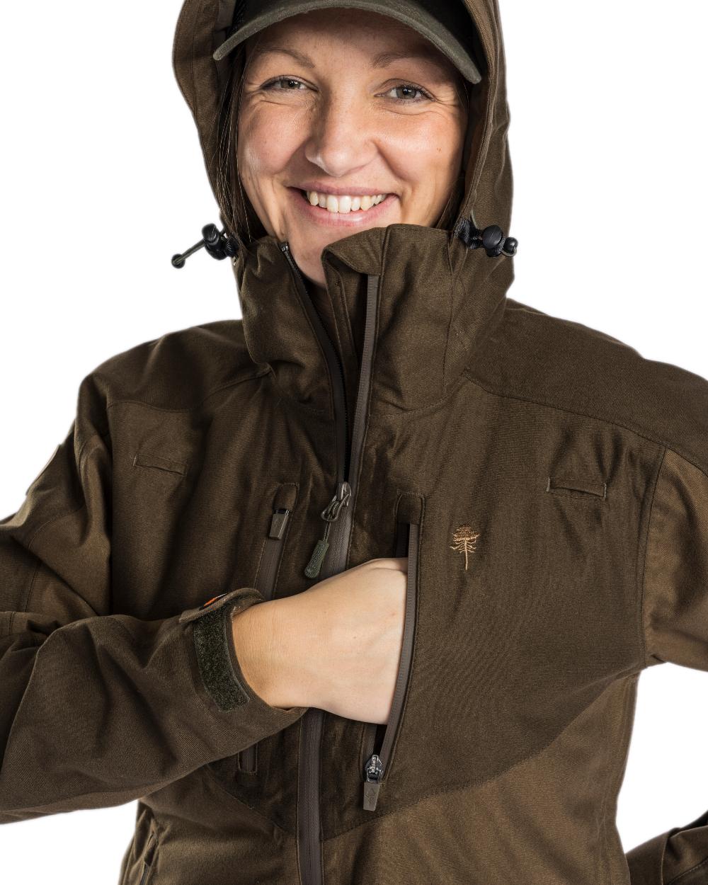 Hunting Brown Suede Brown Coloured Pinewood Womens Furudal Retriever Active Hunting Jacket on white background 