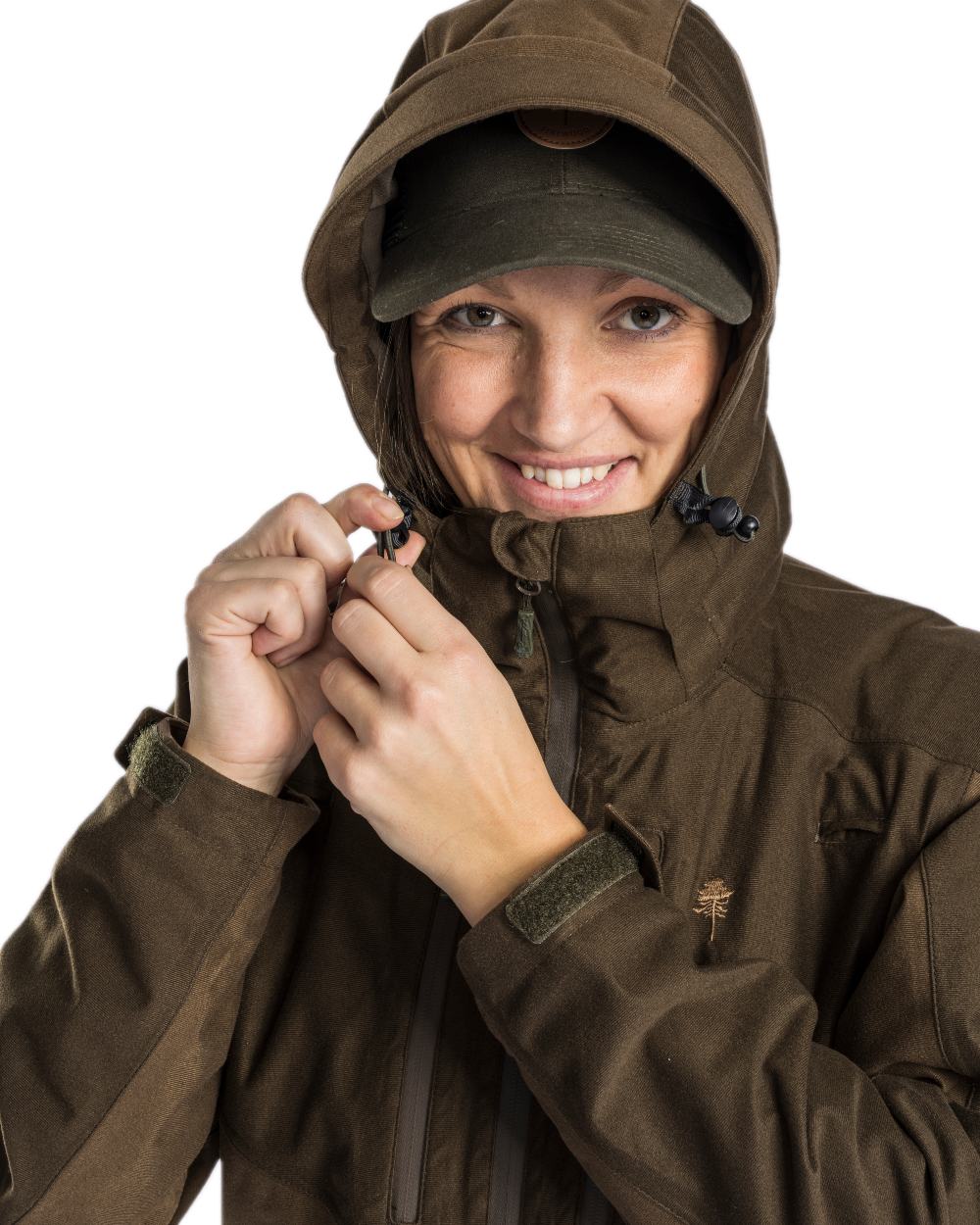 Hunting Brown Suede Brown Coloured Pinewood Womens Furudal Retriever Active Hunting Jacket on white background 