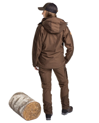Hunting Brown Suede Brown Coloured Pinewood Womens Furudal Retriever Active Hunting Jacket on white background 