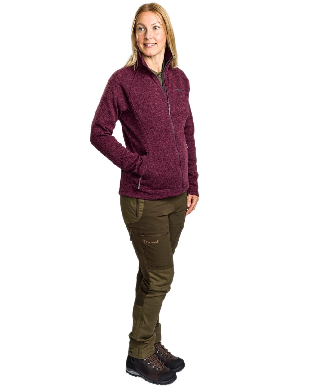Plum Melange coloured Pinewood Womens Gabriella Fleece Jacket on white background 