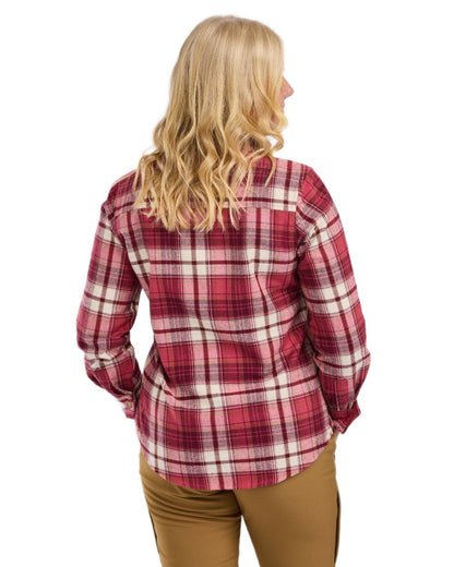 Cherry Pink Off White coloured Pinewood Womens Harjedalen Shirt on white background 