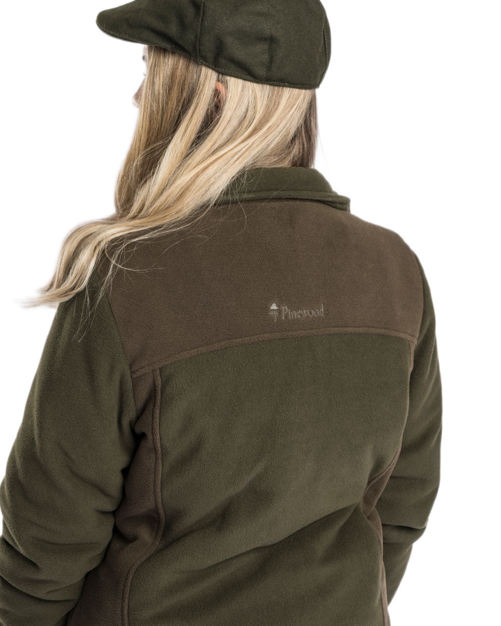 Green Suede Brown Coloured Pinewood Womens Harriette Padded Fleece Jacket on white background 