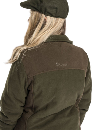 Green Suede Brown Coloured Pinewood Womens Harriette Padded Fleece Jacket on white background 