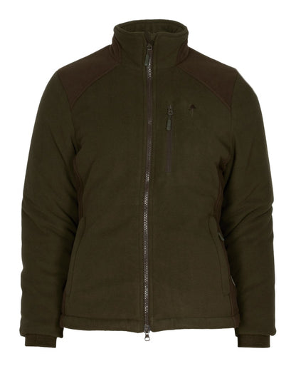 Green Suede Brown Coloured Pinewood Womens Harriette Padded Fleece Jacket on white background 