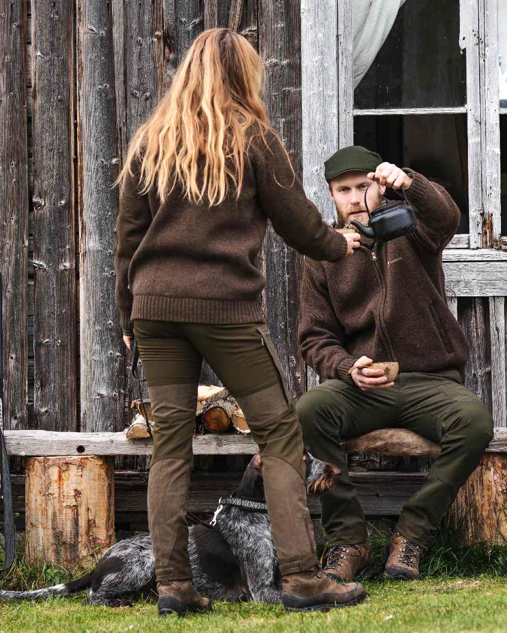 Dark Brown Mel Coloured Pinewood Womens Hurricane Full Zip Sweater on outdoor background 