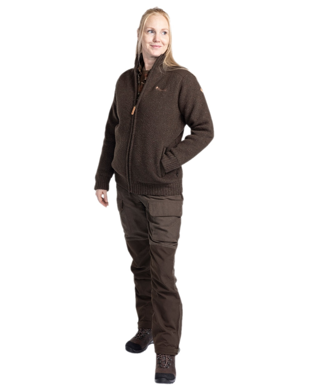 Dark Brown Mel Coloured Pinewood Womens Hurricane Full Zip Sweater on white background 