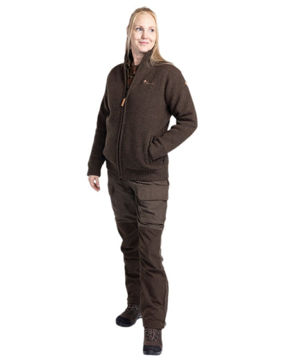 Dark Brown Mel Coloured Pinewood Womens Hurricane Full Zip Sweater on white background 