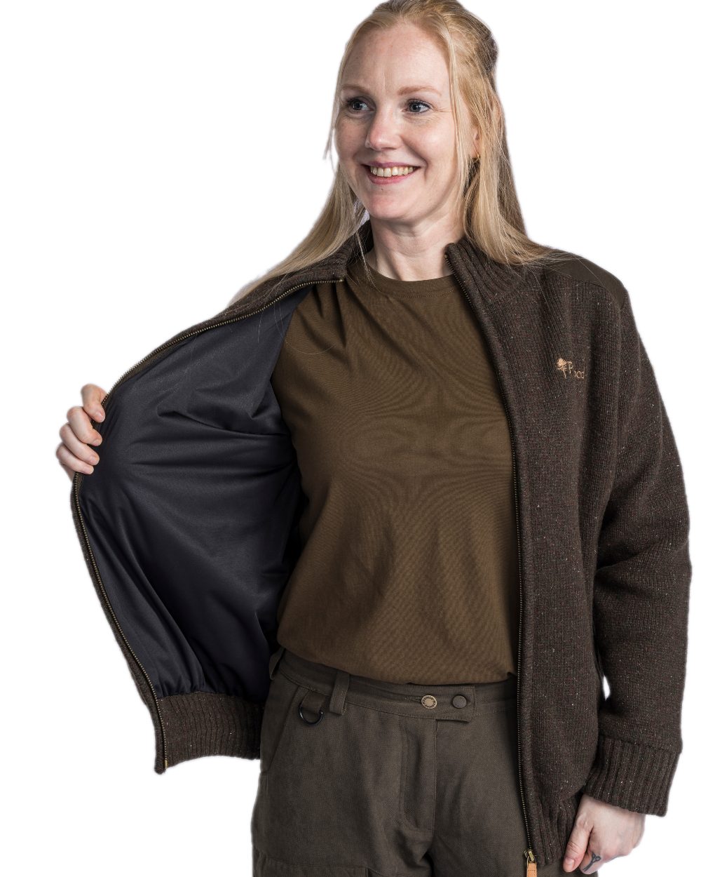Dark Brown Mel Coloured Pinewood Womens Hurricane Full Zip Sweater on white background 
