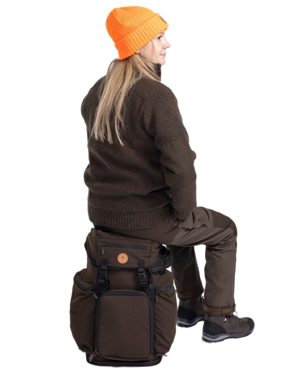 Dark Brown Mel Coloured Pinewood Womens Hurricane Full Zip Sweater on white background 