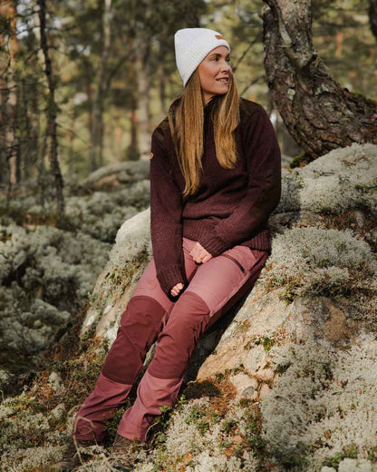 Dark Burgundy Mel Coloured Pinewood Womens Hurricane Knitted Sweater on outdoor background 