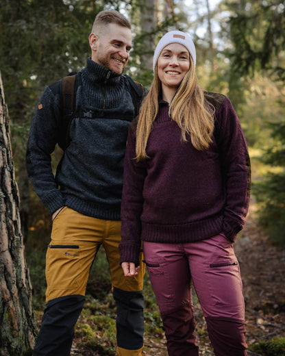 Dark Burgundy Mel Coloured Pinewood Womens Hurricane Knitted Sweater on outdoor background 