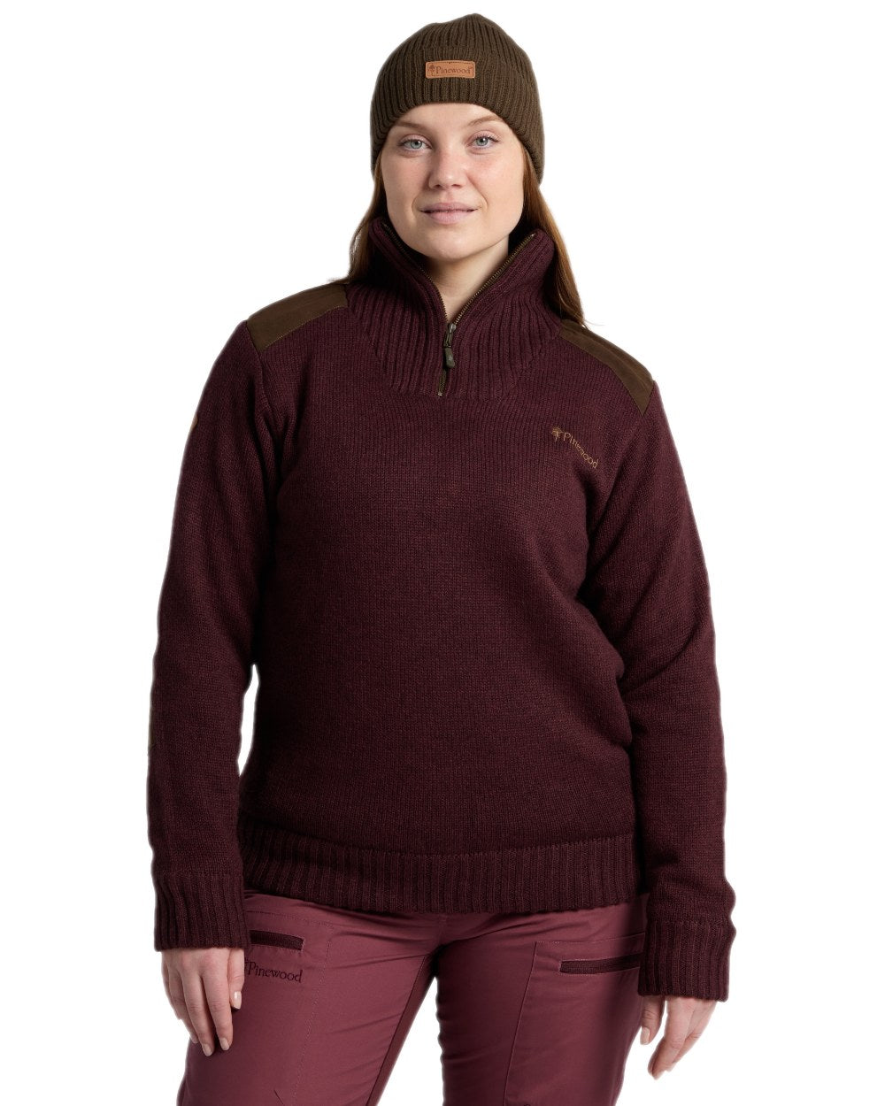 Dark Burgundy Mel Coloured Pinewood Womens Hurricane Knitted Sweater on white background 