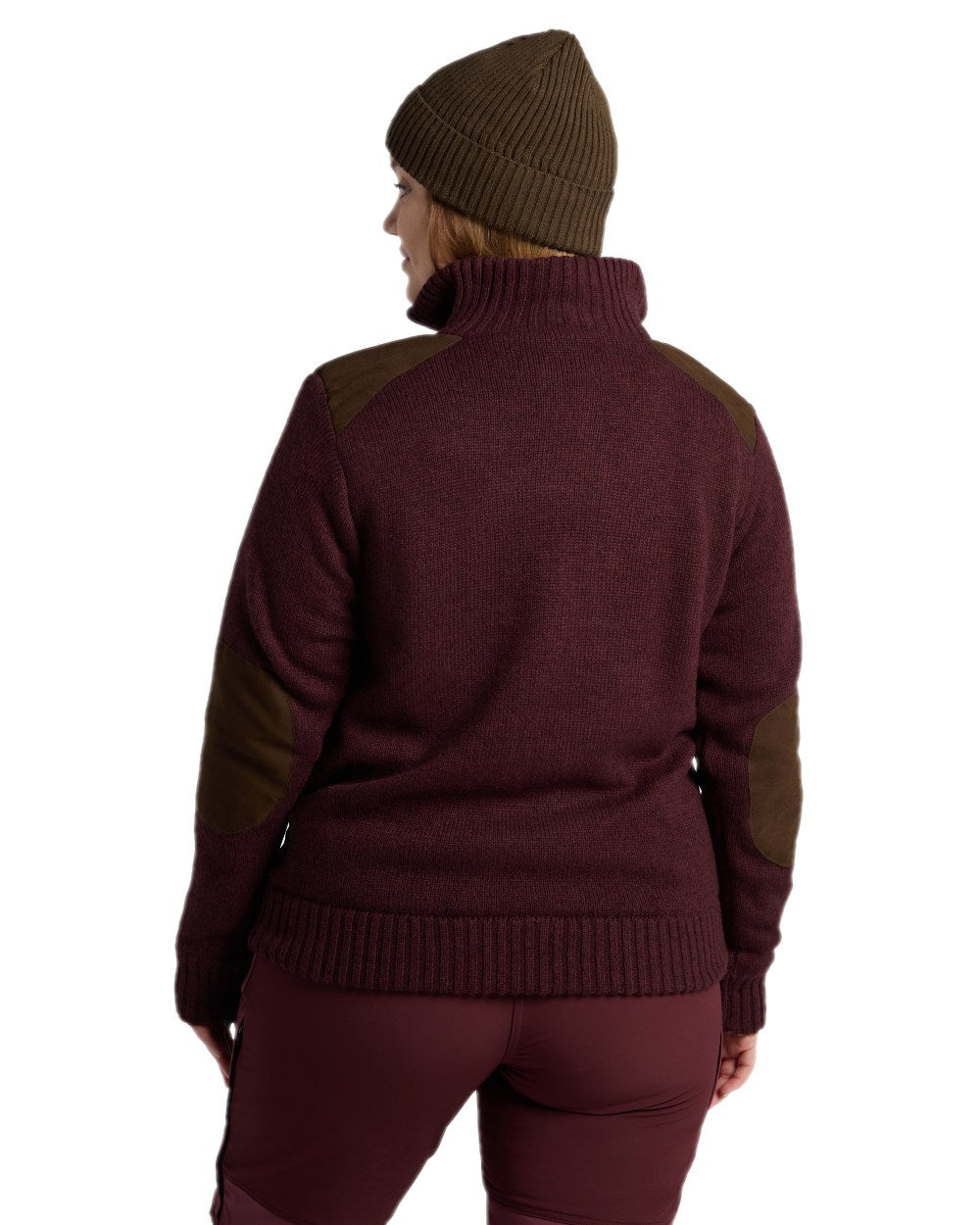 Dark Burgundy Mel Coloured Pinewood Womens Hurricane Knitted Sweater on white background 