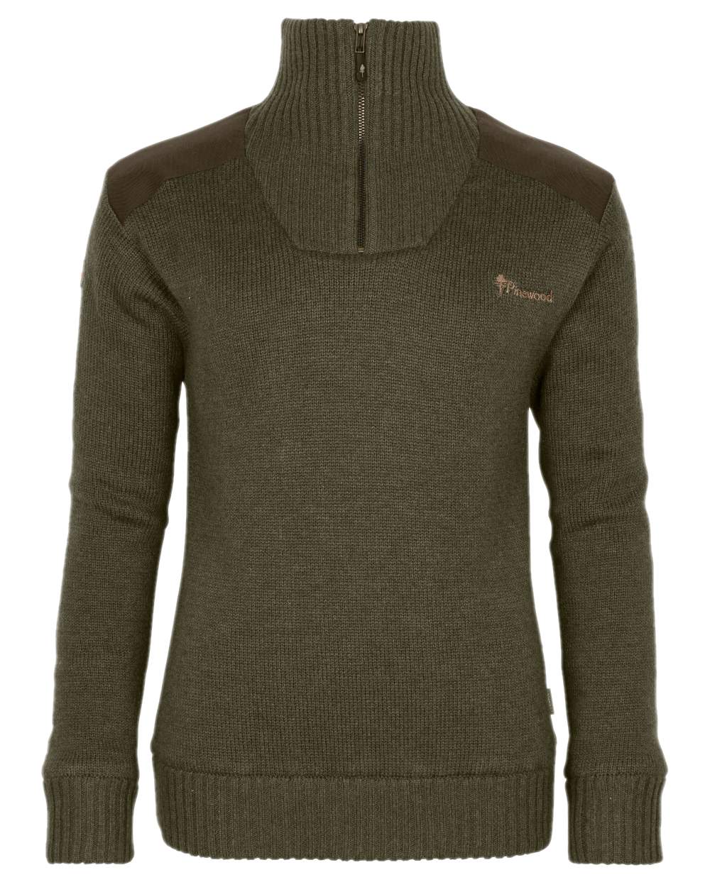 Dark Green Mel Coloured Pinewood Womens Hurricane Knitted Sweater on white background 