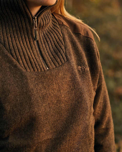 Dark Green Mel Coloured Pinewood Womens Hurricane Knitted Sweater on outdoor background 