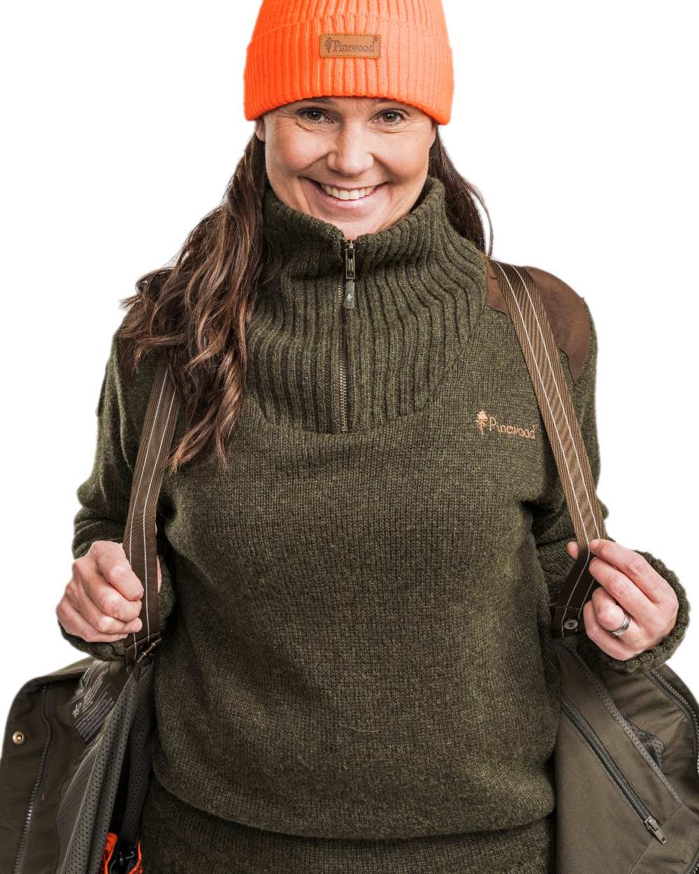 Dark Green Mel Coloured Pinewood Womens Hurricane Knitted Sweater on white background 