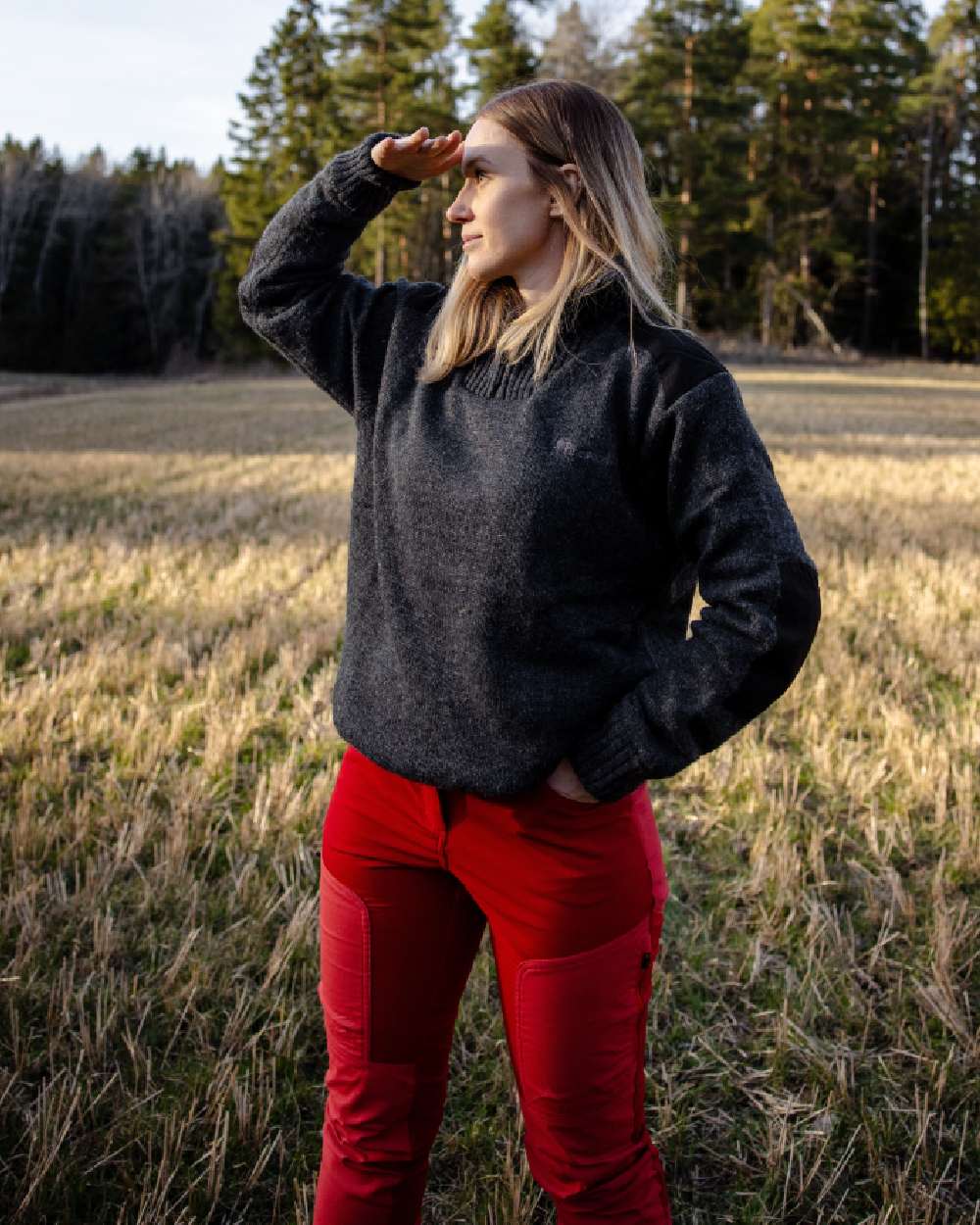 Dark Grey Mel Coloured Pinewood Womens Hurricane Knitted Sweater on outdoor background 