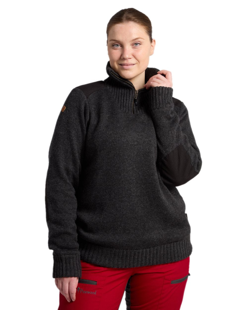 Dark Grey Mel Coloured Pinewood Womens Hurricane Knitted Sweater on white background 