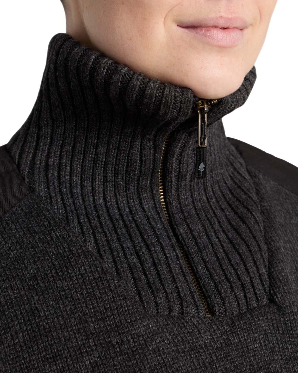 Dark Grey Mel Coloured Pinewood Womens Hurricane Knitted Sweater on white background 