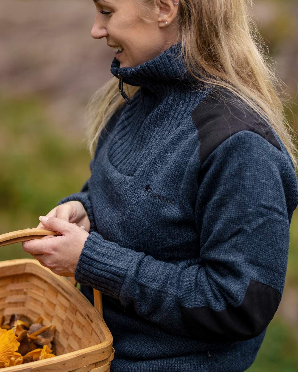 Dark Navy Mel Coloured Pinewood Womens Hurricane Knitted Sweater on outdoor background 