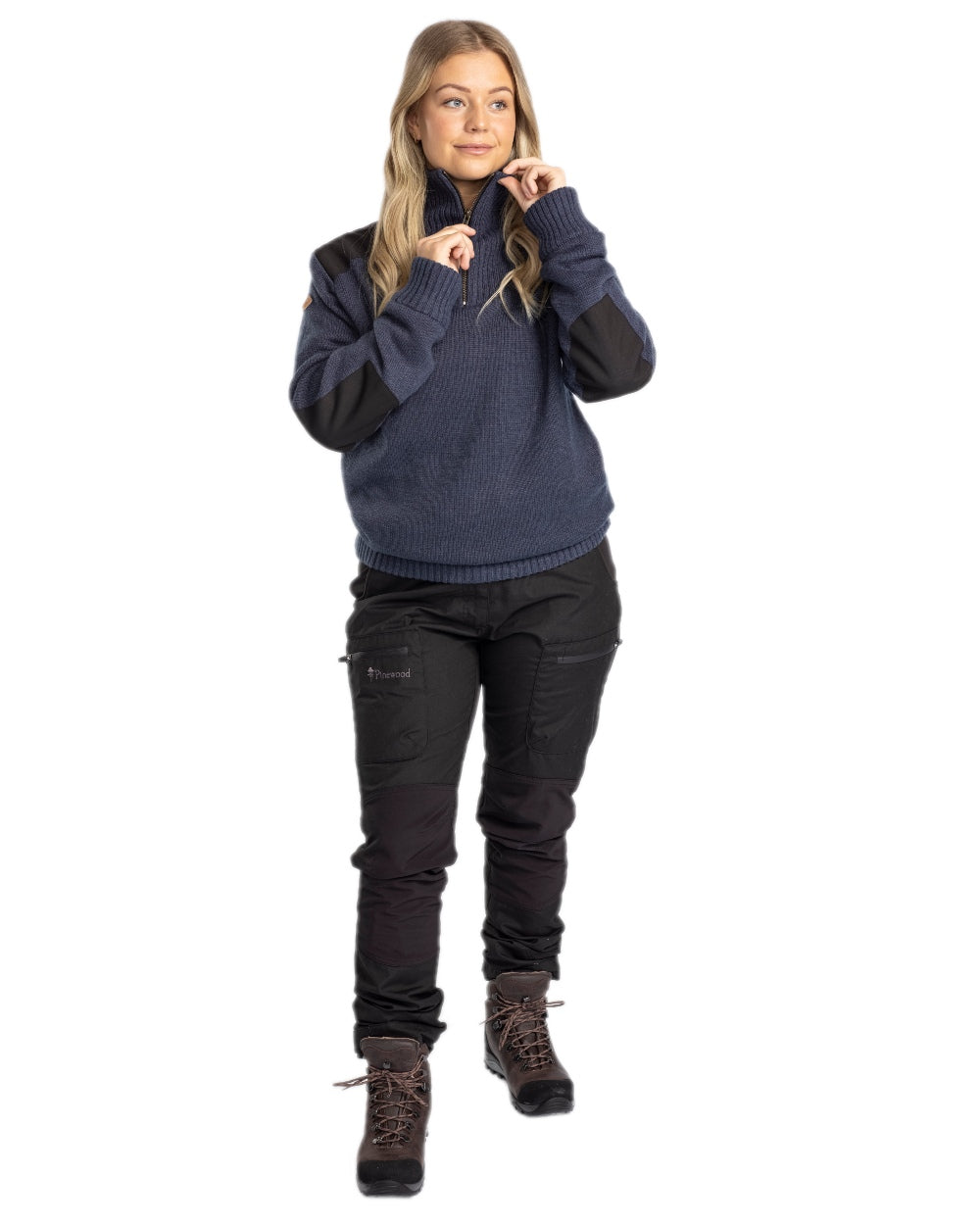 Dark Navy Mel Coloured Pinewood Womens Hurricane Knitted Sweater on white background 