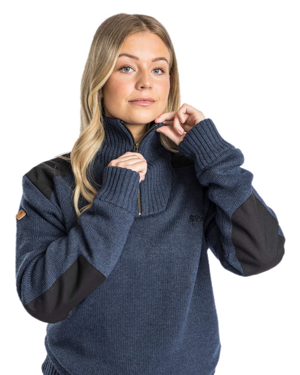 Dark Navy Mel Coloured Pinewood Womens Hurricane Knitted Sweater on white background 