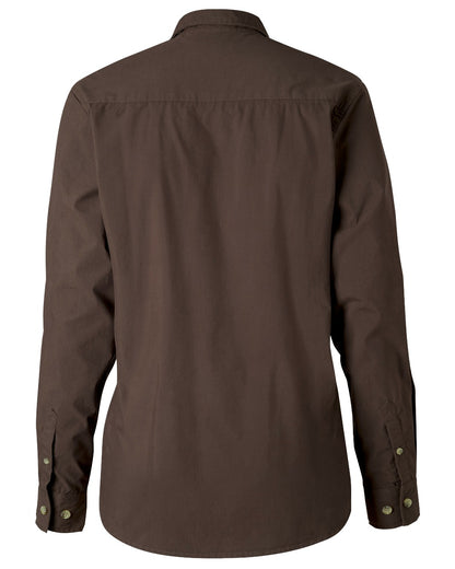 Dark Olive coloured Pinewood Womens InsectSafe Poplin Long Sleeve Shirt on white background 
