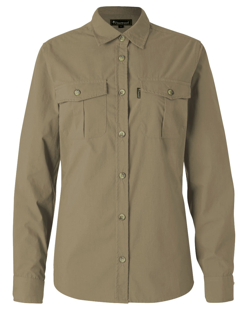 Sandstone coloured Pinewood Womens InsectSafe Poplin Long Sleeve Shirt on white background 