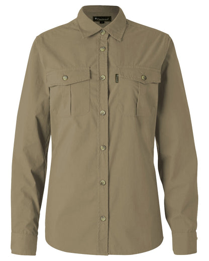 Sandstone coloured Pinewood Womens InsectSafe Poplin Long Sleeve Shirt on white background 