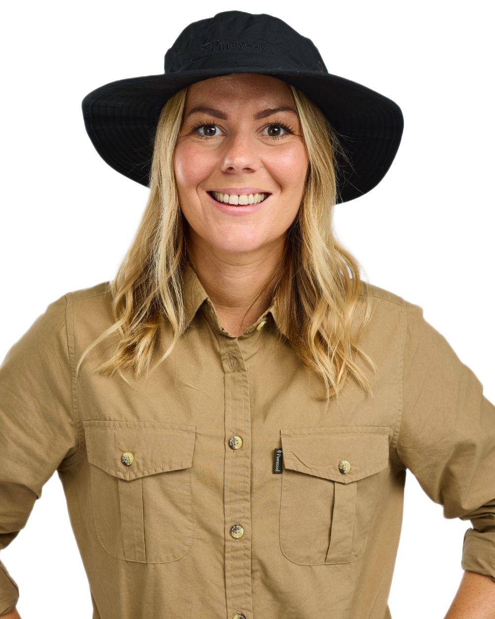 Sandstone coloured Pinewood Womens InsectSafe Poplin Long Sleeve Shirt on white background 