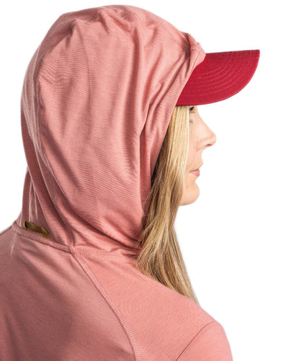 Brick Pink coloured Pinewood Womens Insectsafe Function Hoodie on white background 